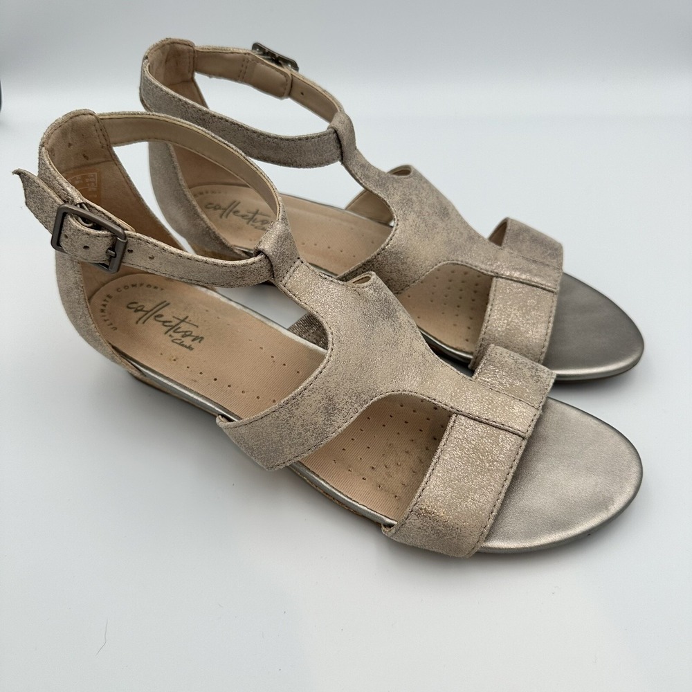 Women's Clarks Abigail Lily‎ Strappy Sandal Pewter Suede 8.5